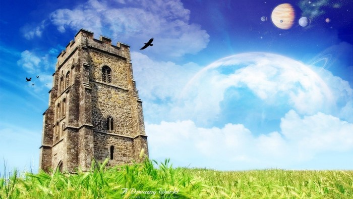 Fantasy Castle in a Dream World with Planets