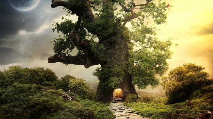 Fantasy Tree with Entrance and Moon
