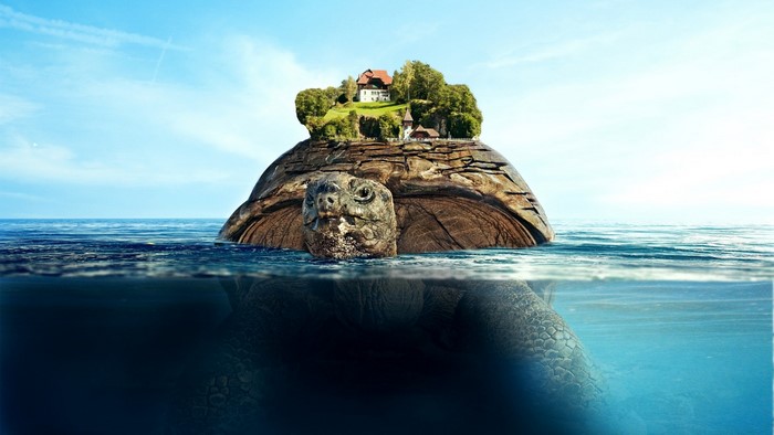 Fantasy Island on a Giant Turtle in the Ocean