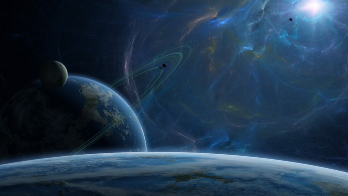 Outer Space Planets with Nebula and Rings