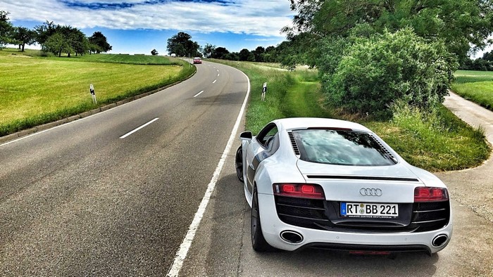 White Audi R8 V10 on a Country Road