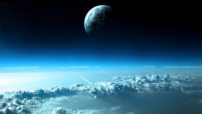 Planet and clouds in outer space