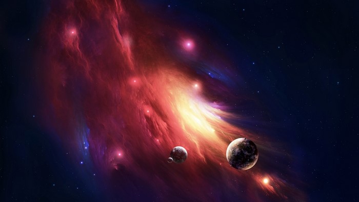 Nebula with planets and stars
