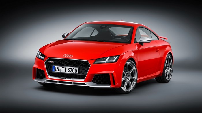 Red Audi TT RS Coupe with Quattro badge