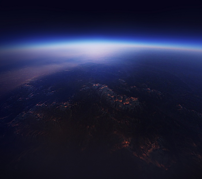 Earth's atmosphere from space at twilight