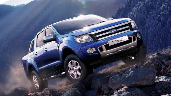 Blue Ford Ranger Pickup Truck on Rocky Terrain