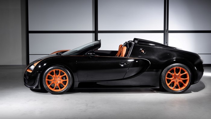 Black Bugatti Veyron Roadster with Orange Accents