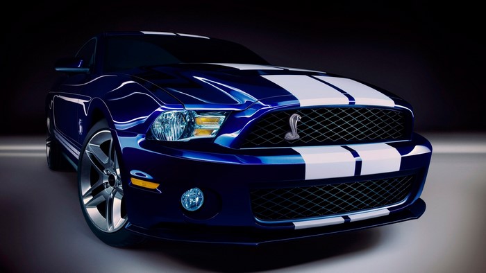 Blue Ford Mustang Shelby GT500 with White Stripes