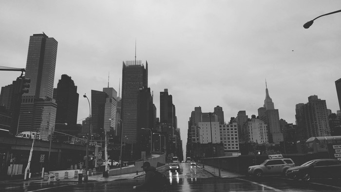 4K New York City Skyline on a Rainy Day