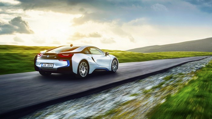 BMW i8 Hybrid driving on a rural road