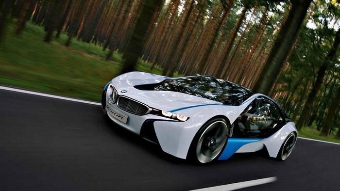 BMW Vision EfficientDynamics Concept Car on a Forest Road
