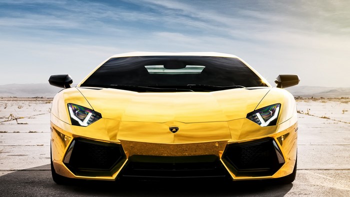 Yellow Lamborghini Aventador in a Desert Landscape