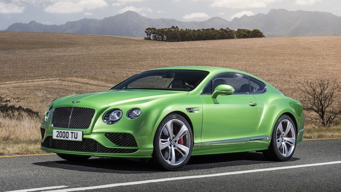 Green Bentley Continental GT4 on a road