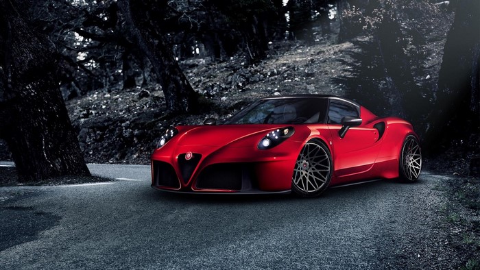 Red Alfa Romeo 4C by Pogea Racing on Road