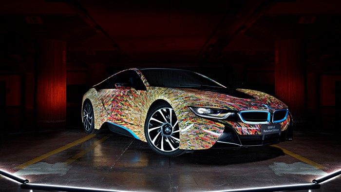 BMW i8 Futurism Edition car with abstract art