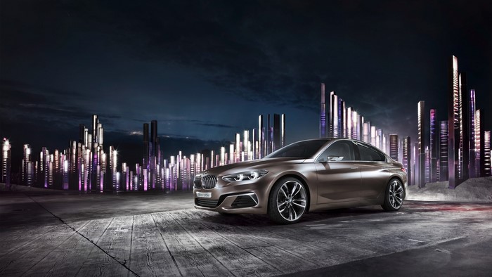 BMW Concept Compact Sedan in futuristic city
