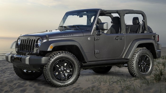 Dark Gray Jeep Wrangler Willys on Sand