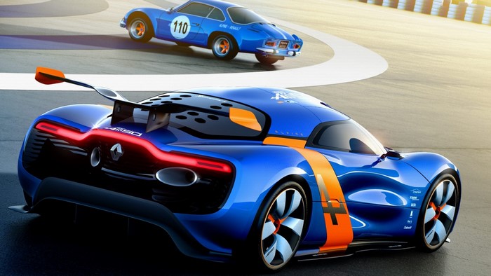 Renault Alpine A110 concept car and classic car on track