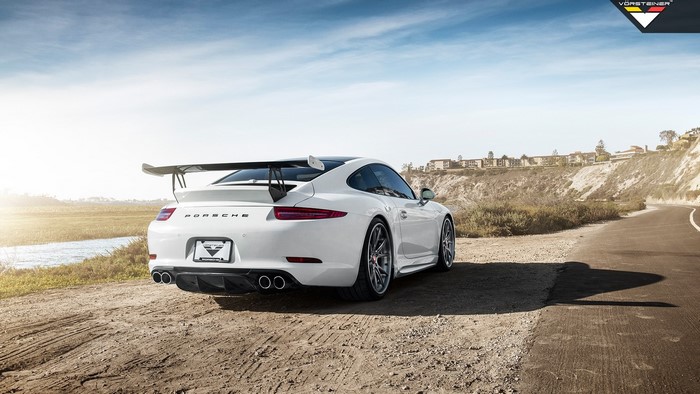 White Porsche 991 Carrera S with Vorsteiner Aero Program