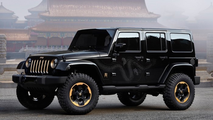 Black Jeep Wrangler Rubicon with Dragon Decal