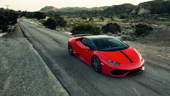 Red Lamborghini Aventador on a Country Road