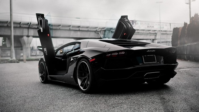 Black Lamborghini Aventador with Scissor Doors