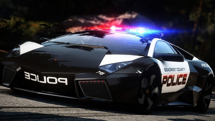 Lamborghini police car with flashing lights