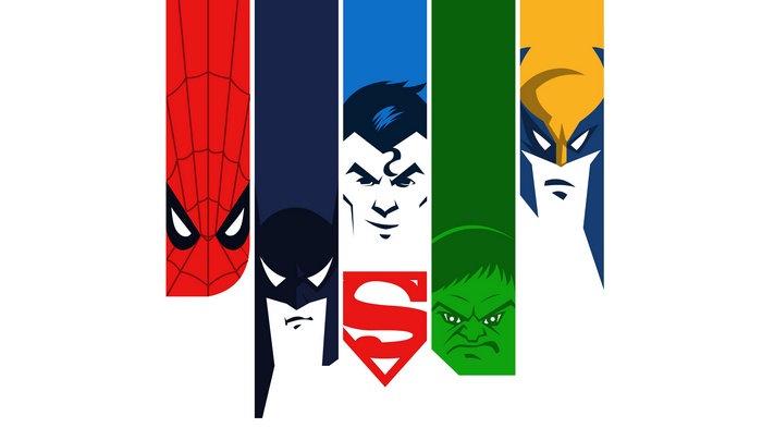 Minimalist Superheroes: Spider-Man, Batman, Superman, Hulk, Wolverine