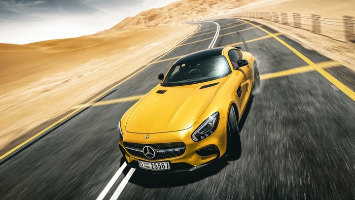 Yellow Mercedes-Benz AMG GT S on Desert Road