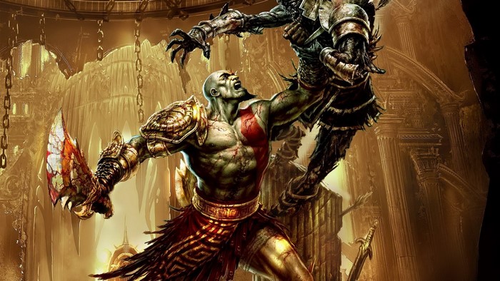 Kratos fighting a creature in God of War 3