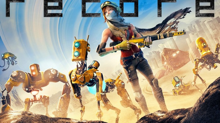 Recore game art with robots and a woman