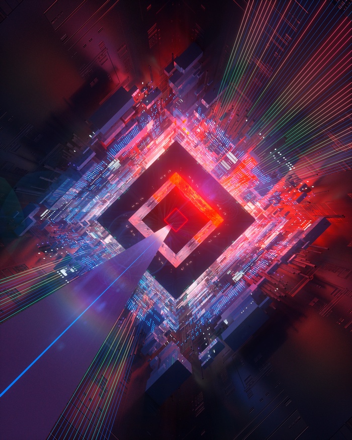Abstract Neon Cityscape with Laser Beams