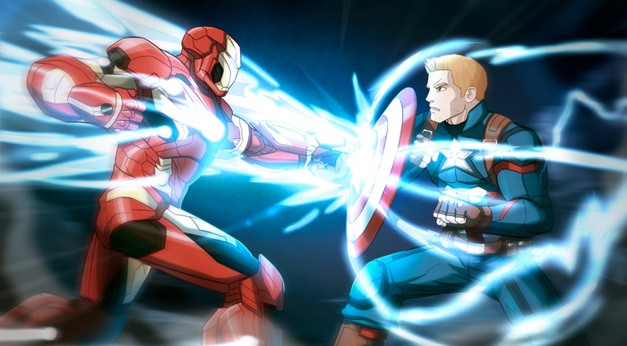 Iron Man and Captain America fighting
