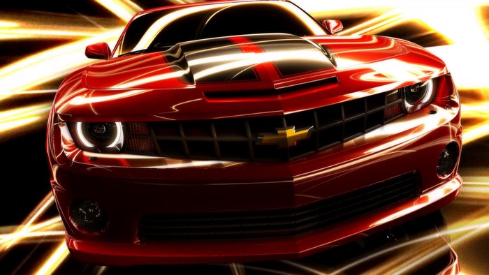 Red Chevrolet Camaro with Yellow Streaks