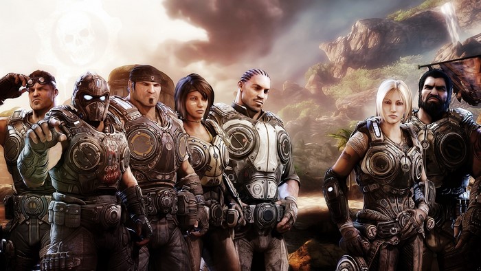 Gears of War 3 characters in a landscape