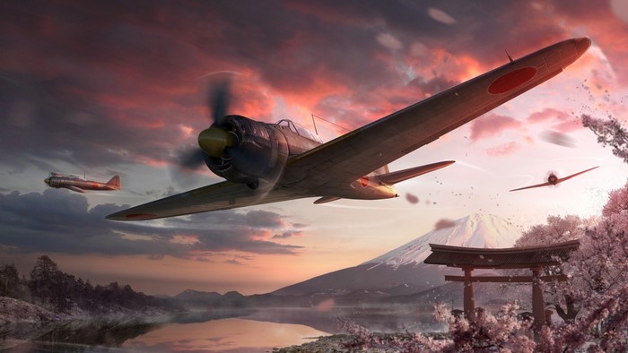World of Warplanes Japanese Aircraft over Mount Fuji