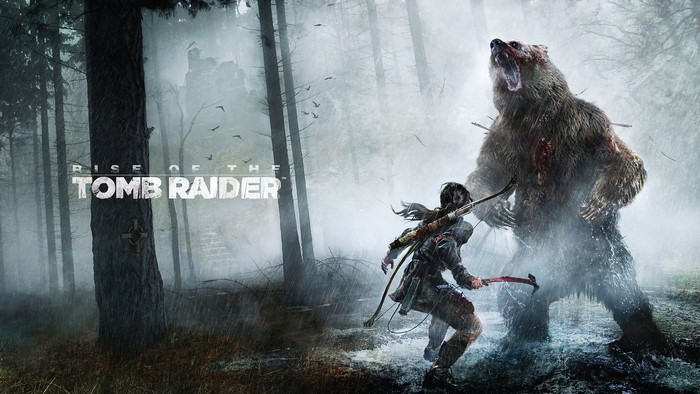 Lara Croft from Rise of the Tomb Raider fighting a bear