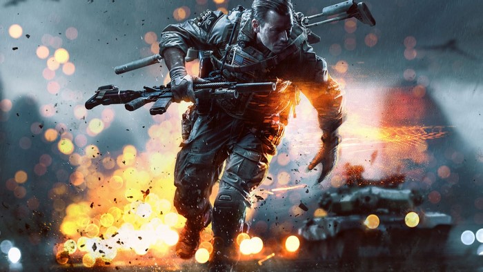 Soldier running with assault rifle in Battlefield 4