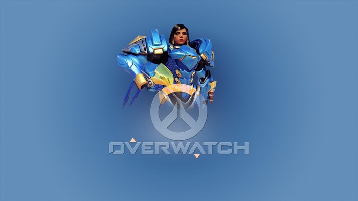 Pharah from Overwatch with game logo