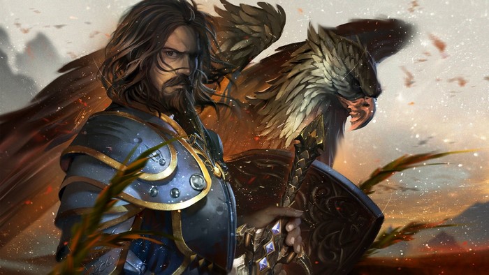 King Llane Wrynn from Warcraft with a Gryphon