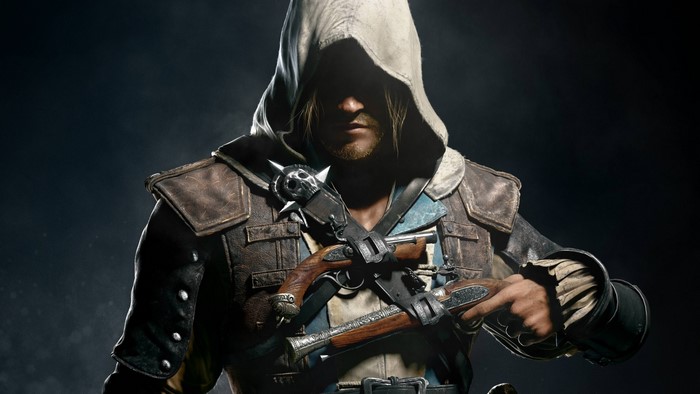 Assassin's Creed character with flintlock pistols
