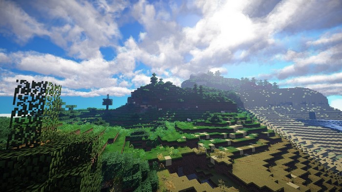 Minecraft Landscape with Hills and Clouds