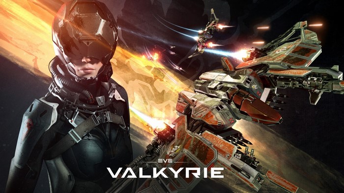 Eve Valkyrie game art with pilot and spacecraft