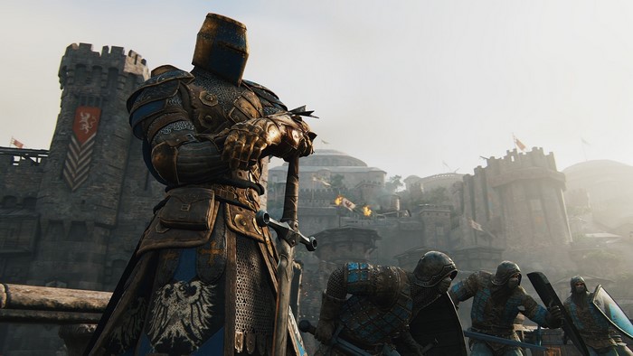 Knight from For Honor in front of a castle