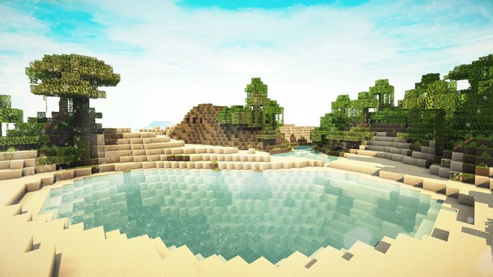 Minecraft island with water and trees