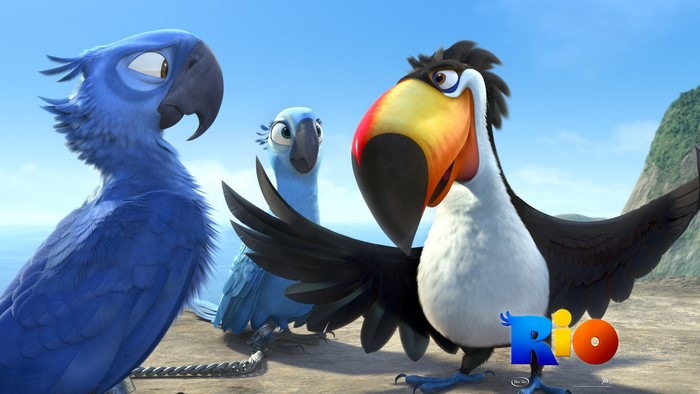 Blu and Jewel from Rio with Nico and Pedro