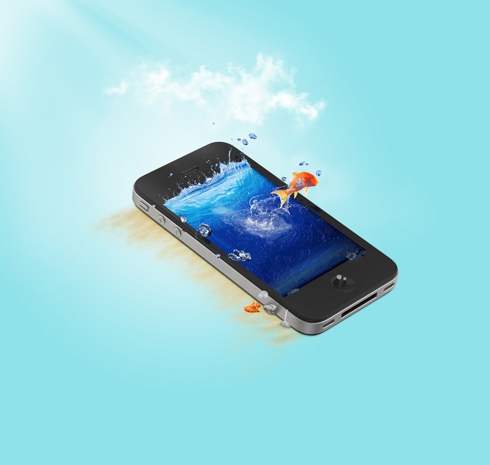iPhone with fish jumping out of water