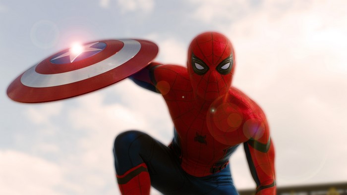 Spider-Man from MCU holding Captain America's shield