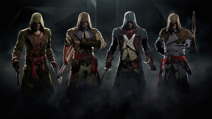 The Assassins Creed characters in historical costumes