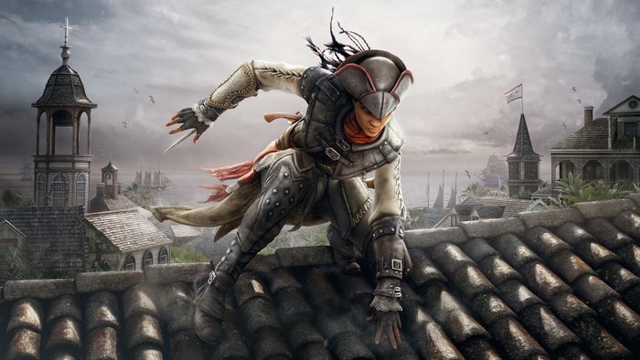 Aveline de Grandpré from Assassin's Creed III: Liberation on rooftops